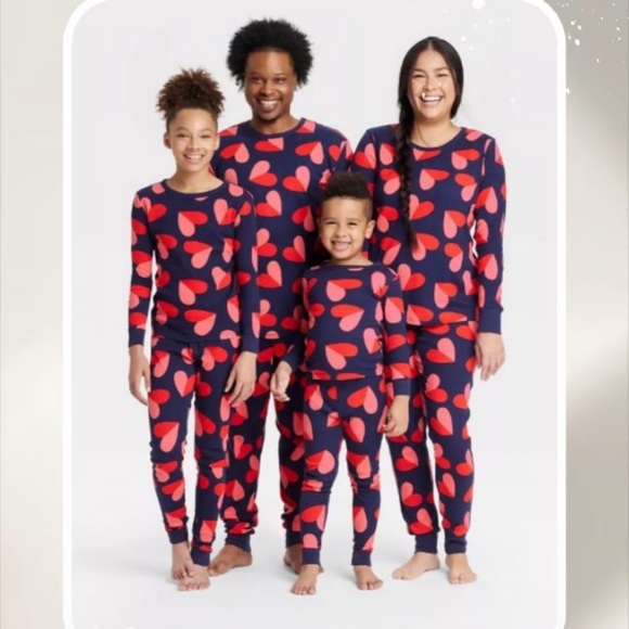 Target Hanes valentines pjs Navy and Red Heart Pajama Set Sz S - Picture 2 of 6